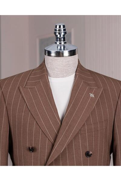 TerziAdemAltun Italian Style Double Breasted Jacket Pant Suit Brown T14134