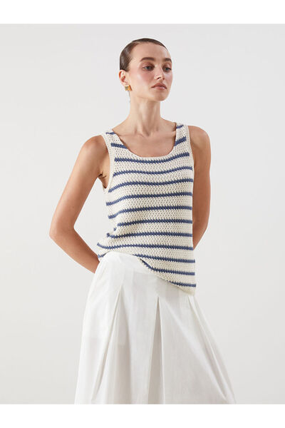 LC Waikiki Lcwaikiki Classic Blue U-Neck Striped Women's Knitwear Undershirt