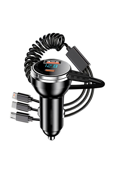 Choice شاحن سيارة أسود 5 في 1 سريع الشحن مع شاشة رقمية لعرض الجهد في الوقت ال...