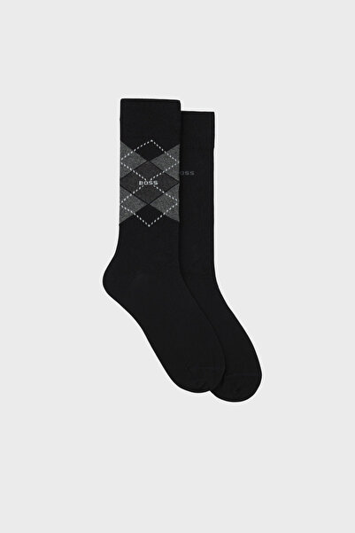 BOSS Desenli Streç Pamuklu Uzun 2 Pack Çorap Erkek ÇORAP 50478352 001