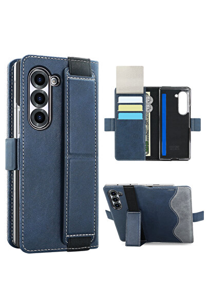 Choice جراب هاتف سامسونج زد فولد 5 أزرق اللون، مصنوع من جلد البولي يوريثان، ب...