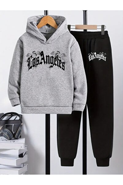 Cevval Children's Printed Hooded Sweatshirt and Sweatpants Set 3 Thread Raster for Autumn/Winter