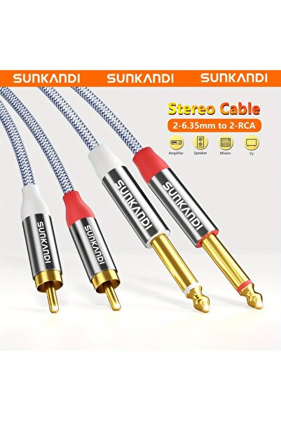 Choice كابل SUNKANDI RCA إلى 1/4 بوصة رمادي اللون بطول 5 أمتار، سلك توصيل مزدوج من TS إلى RCA مقاس 1/4 بوصة لاستقبال الصوت والفيديو