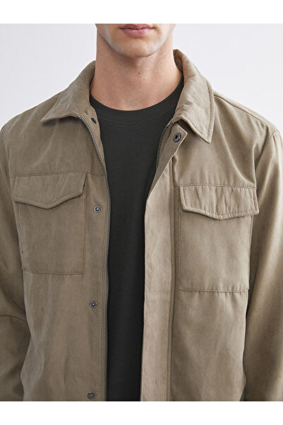 LC Waikiki Ανδρικό παλτό από σουέτ με γιακά πουκάμισο σε μπεζ τυπικό κορμό