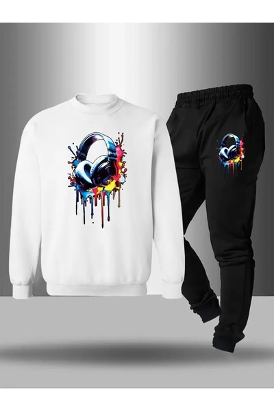 CROPSEL Children's Printed Crew Neck Sweatshirt and Sweatpants Set 3 Thread Raster for Autumn/Winter