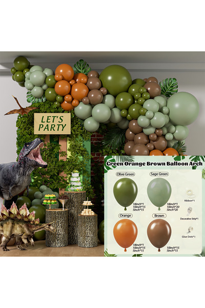 Choice كما في الصورة بالون ديناصور 136 قطعة بالون ديناصور إكليل قوس طقم بني ب...