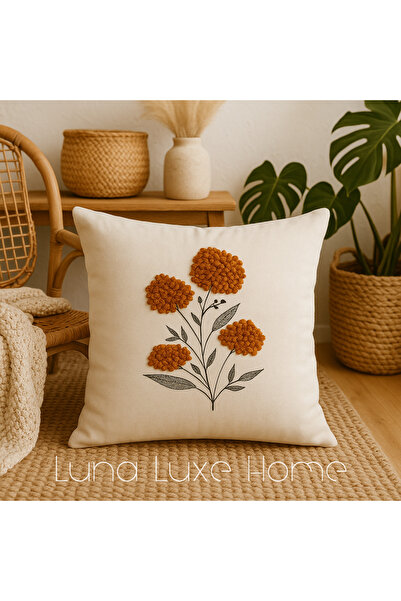 Luna Luxe Home Punch Nakış İşlemeli 3 Boyutlu Çiçekler Desenli Dekoratif Kırl...