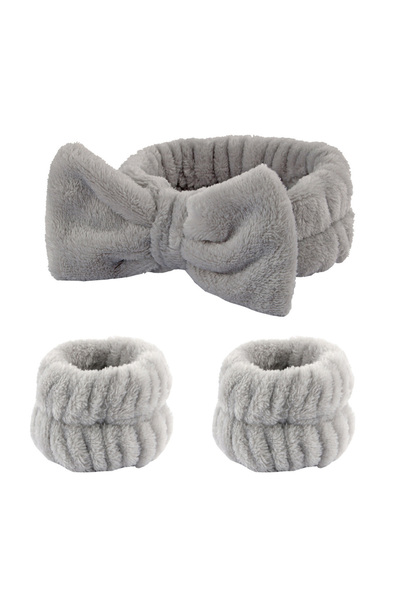 Choice رمادي فاتح 3 قطع/مجموعة غسول للوجه سوار معصم طوق رأس مجموعة فليس للعنا...