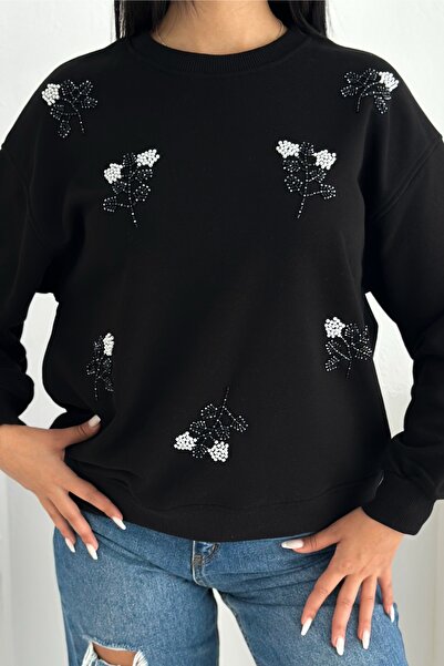 FEMELLE Φούτερ από 100% βαμβάκι με μαύρες χάντρες και κεντημένες πούλιες