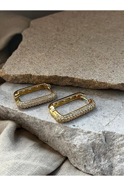 nunu takı أقراط مستطيلة الشكل مرصعة بالأحجار الذهبية اللون