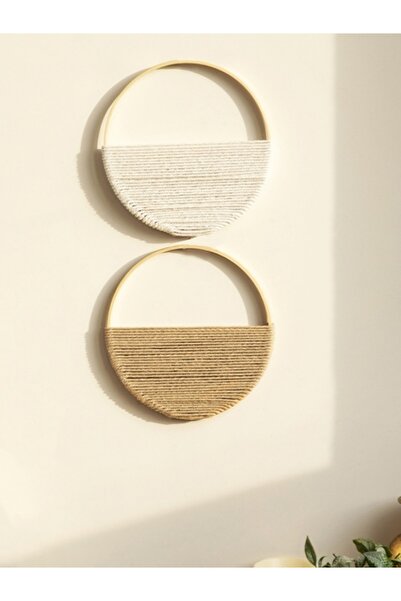 Choice نسيج M01219 2 قطعة من نسيج المكرميه المستدير المعلق على الحائط نسيج منسوج من الخيزران دائري لتزيين الحائط بوهو هوم دي