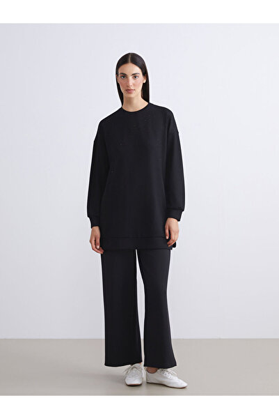 LC Waikiki Μαύρο γυναικείο φούτερ με λαιμόκοψη τούνικ