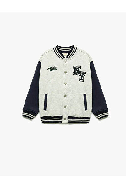 Koton Μπουφάν Bomber College Grey για αγόρια με κεντημένο κούμπωμα 6Wkb30008Tk