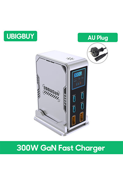 Choice مقبس AU شاحن Ubigbuy 300W GaN PPS PD 100W USB من النوع C 6 منافذ شاشة ...