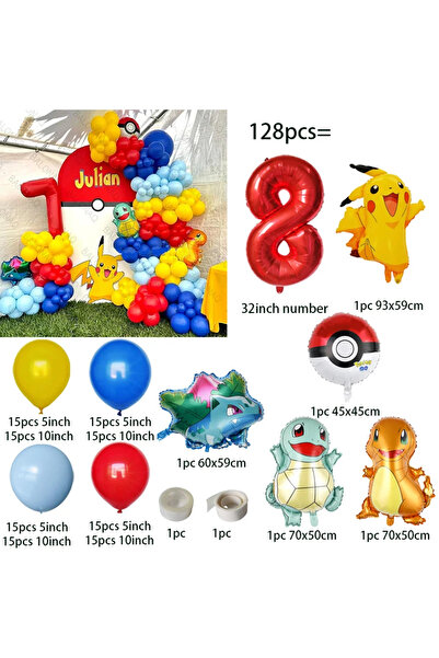 Miniso كما في الصورة 8 128 قطعة بالون بيكاتشو فتاة حفلة عيد ميلاد زخرفة أقواس...