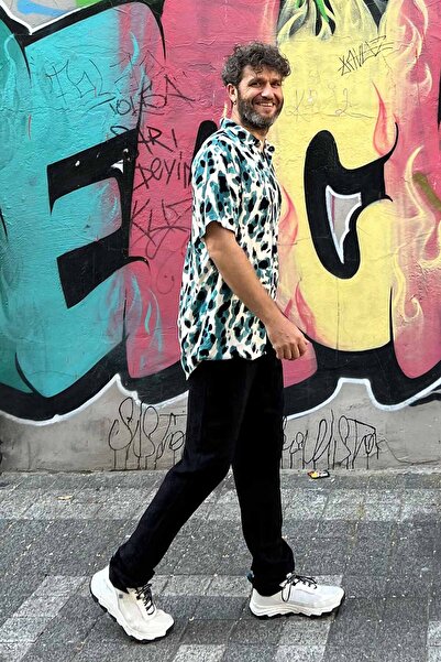 Clandestino Πουκάμισο με κοντό μανίκι σε μποέμικο στυλ - Μπεζ - Μαύρο