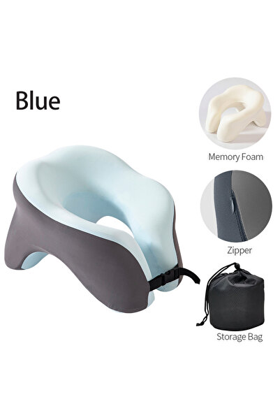 Choice وسادة رقبة سفر زرقاء من الإسفنج المرن على شكل حرف U على شكل حلزون لدعم...
