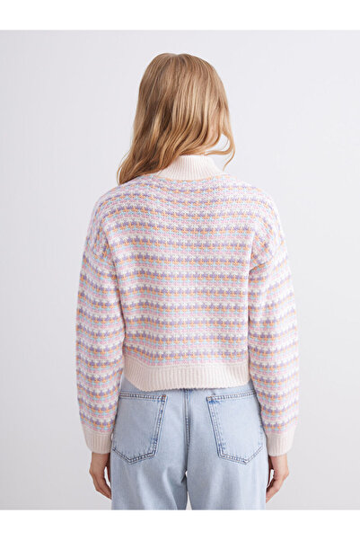 LC Waikiki Sparkling Choices from Shining Store | Mock Neck Patterned Crop Women's Knitwear Sweater