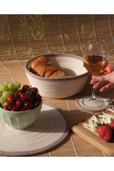 Elegancembroidery Supla, Coaster and Bread Basket - Supla Set (Set of 6)