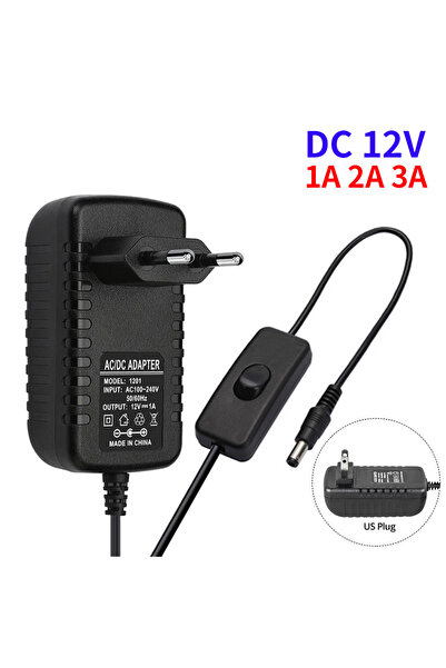 Choice محول طاقة 12 فولت تيار مستمر 2 أمبير قابس أوروبي مع مفتاح محول شاحن قابس أوروبي/أمريكي تيار متردد 100-240 فولت إلى د