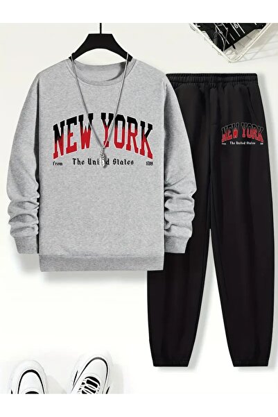 SVART WEAR Children's Printed Crew Neck Sweatshirt and Sweatpants Set 3 Thread Raster for Autumn/Winter