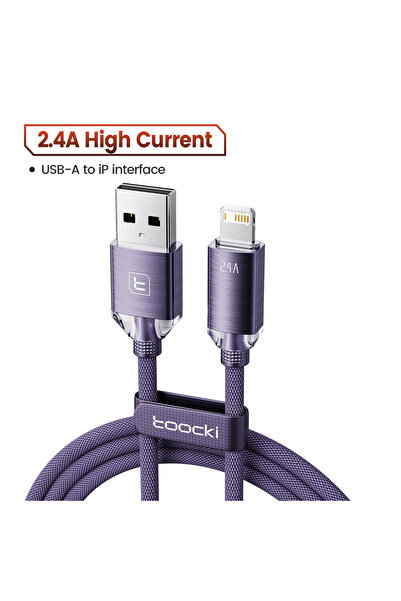 Toocki كابل USB أرجواني بطول 2 متر وبتيار 2.4 أمبير لشحن سريع لأجهزة iPhone 1...