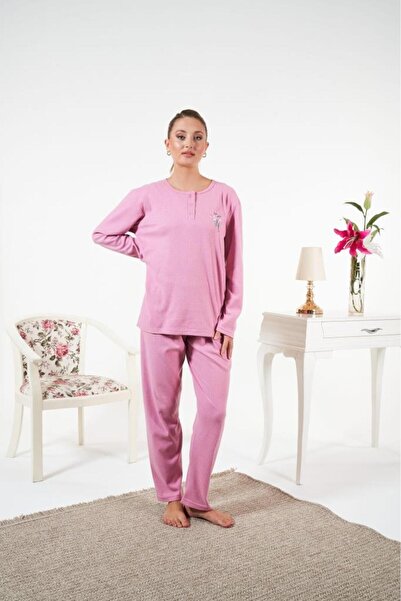 Estiva Γυναικείο Σετ Πιτζάμες Χειμερινό Παντελόνι με Μοτίβο Λουλουδιών Interlock Sh επένδυση fleece