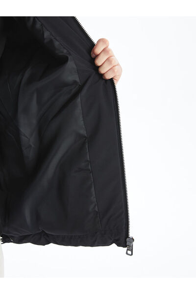 LC Waikiki Μαύρο με κουκούλα ίσιο oversized γυναικείο πουπουλένιο παλτό