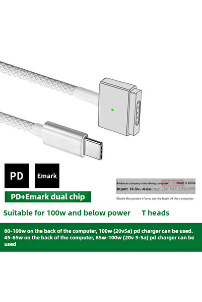 Choice كابل شحن مضفر T PD 100W من النوع C (USB-C) إلى magsafe 1 2 3 شاحن PD ل...