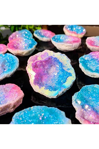 Choice 20-50 جرام أزرق ووردي عشوائي 1 قطعة من الكريستال العقيق الأبيض، مطلي ب...