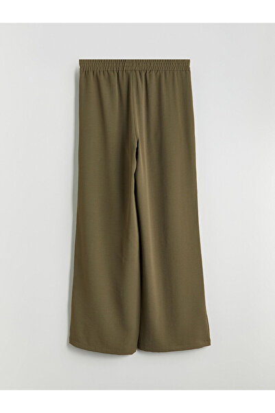 LC Waikiki Khaki Wide Leg Women's Trousers with Elastic Waist