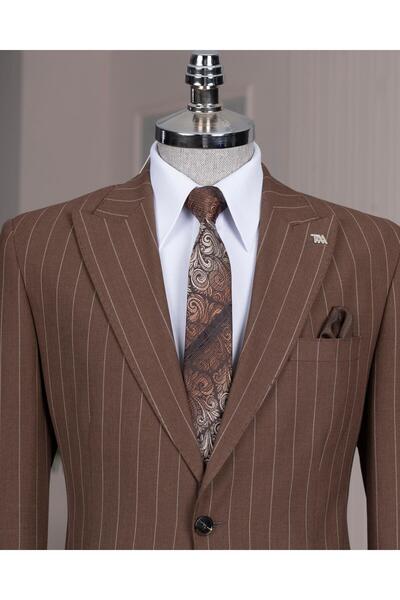 TerziAdemAltun Italian Style Slim Fit Peak Lapel Jacket Pants Suit Brown T14258