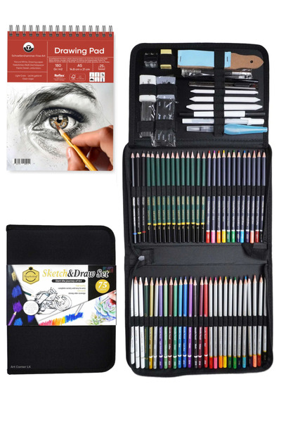GLANCE Keep Smiling Drawing and Painting Set 75Pcs+ Sketchbook A5 120 Gr 50Yp-Drawing Book 180 Gr A5 20 Yp
