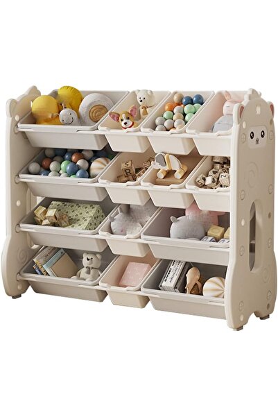 eR D L Raft de depozitare pentru jucării din plastic, 14 cutii detașabile, 10...