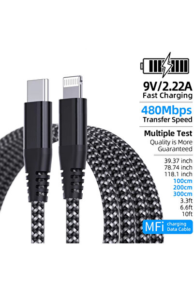 Choice 1M 1PC أسود 1M 2M 3M كابل USB C إلى Lightning عالي الجودة معتمد من MFi...