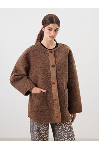 LC Waikiki Lcw Modest Brown Crew Neck Women's Plush Coat