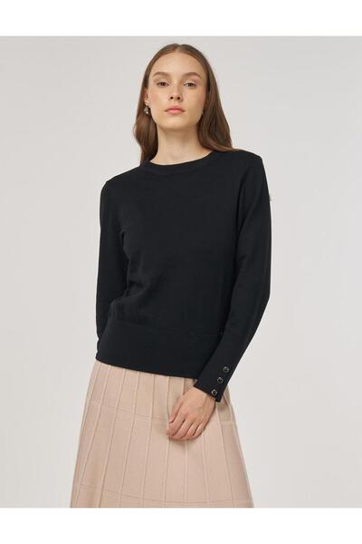 Kayra Button Detailed Wool Knitwear Sweater Black