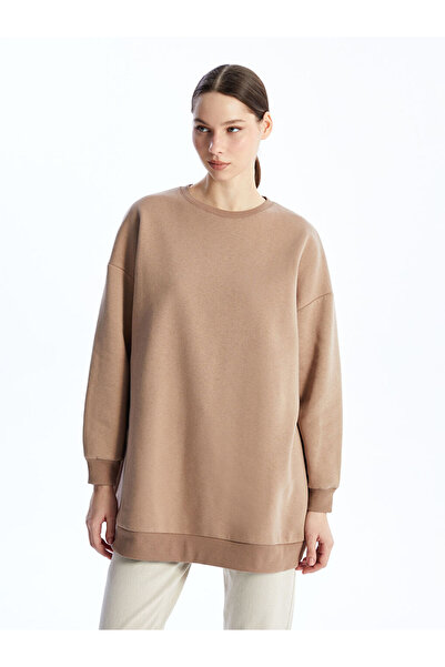 LC Waikiki LCW ModestKahverengi Bisiklet Yaka Kadın Kalın Sweatshirt Tunik