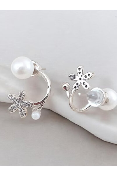 Giden Aksesuar İncili Ve Çiçek Tasarımlı Paslanmaz Çelik Küpe