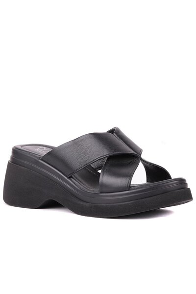 SailLakers Sail Lakers - Black Color Genuine Leather Women's Slippers