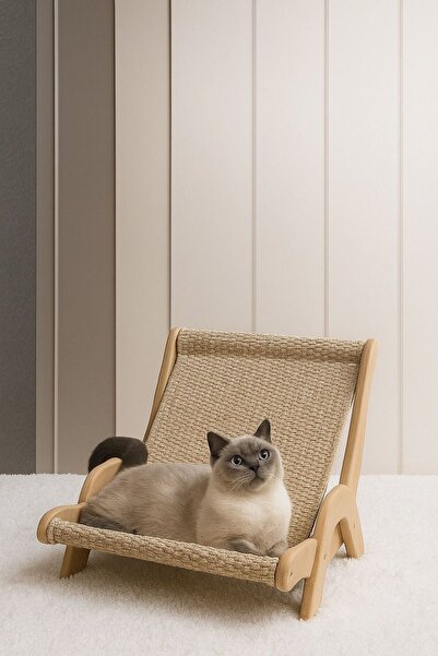ARTe TasarımMobilya kedi ve köpek için doğal hasır tırmalama ve dinlenme sandalyesi