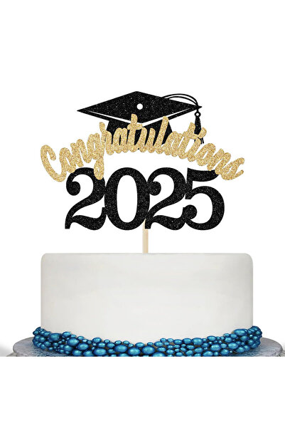 Choice زينة كعكة ذهبية "تهانينا 2025"، زينة كعكة دفعة 2025، زينة كعكة تخرج من...