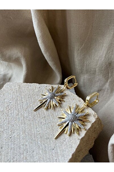 nunu takı Altın Renkli Taşlı Kuzey Yıldızı Küpe