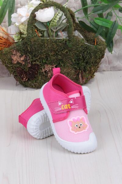 fort 3410 Gz Kedi Figürlü Anaokulu Kreş Ev Kız Çocuk Keten Panduf Ayakkabı