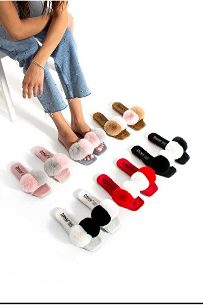 Behtah Kundura Pompom Feathered Luxury Silent Sole Women's Slippers Home Slippers Guest Bundle Dowry Bridal Slippers