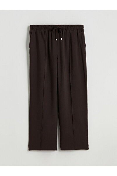 LC Waikiki Brown Wide Leg Women's Trousers with Elastic Waist