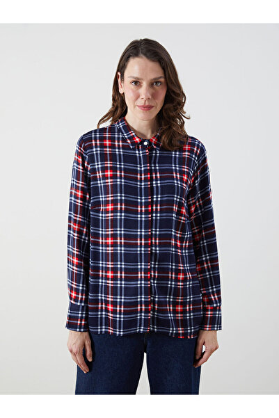 LC Waikiki Bej Ekose Kadın Gömlek