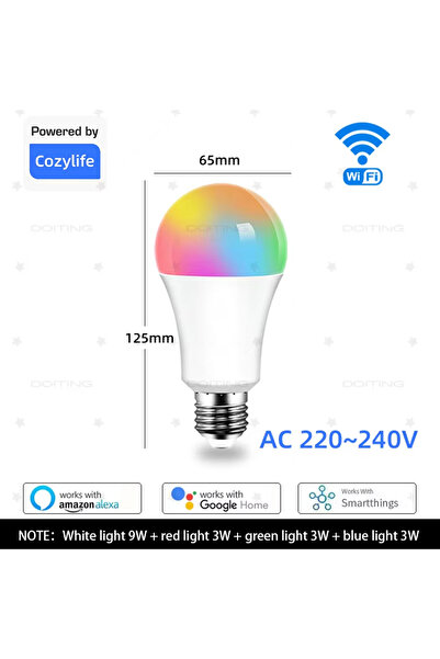 Choice Yes 1 pcs AC 220-240V 18W WIFI E27 WiFi Smart Dimmable Bulb RGBCW Colo...