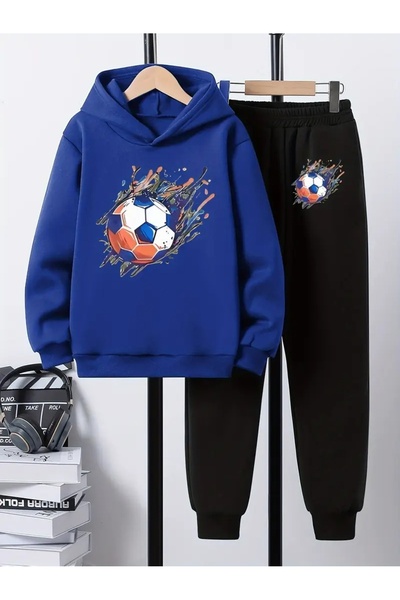 Cevval Детски комплект с качулка и спортен екип с принт, 3-слоен шерпа за есен/зима