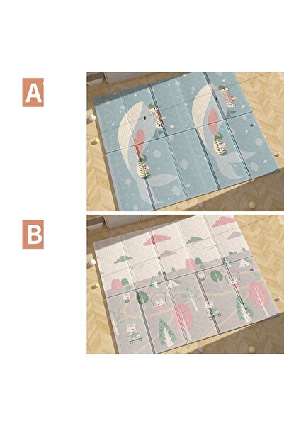 Bibilel Kids Play Mat, Double-sided Whales/Rabbits, XPE+PE, Waterproof, 150x200x1.5 cm